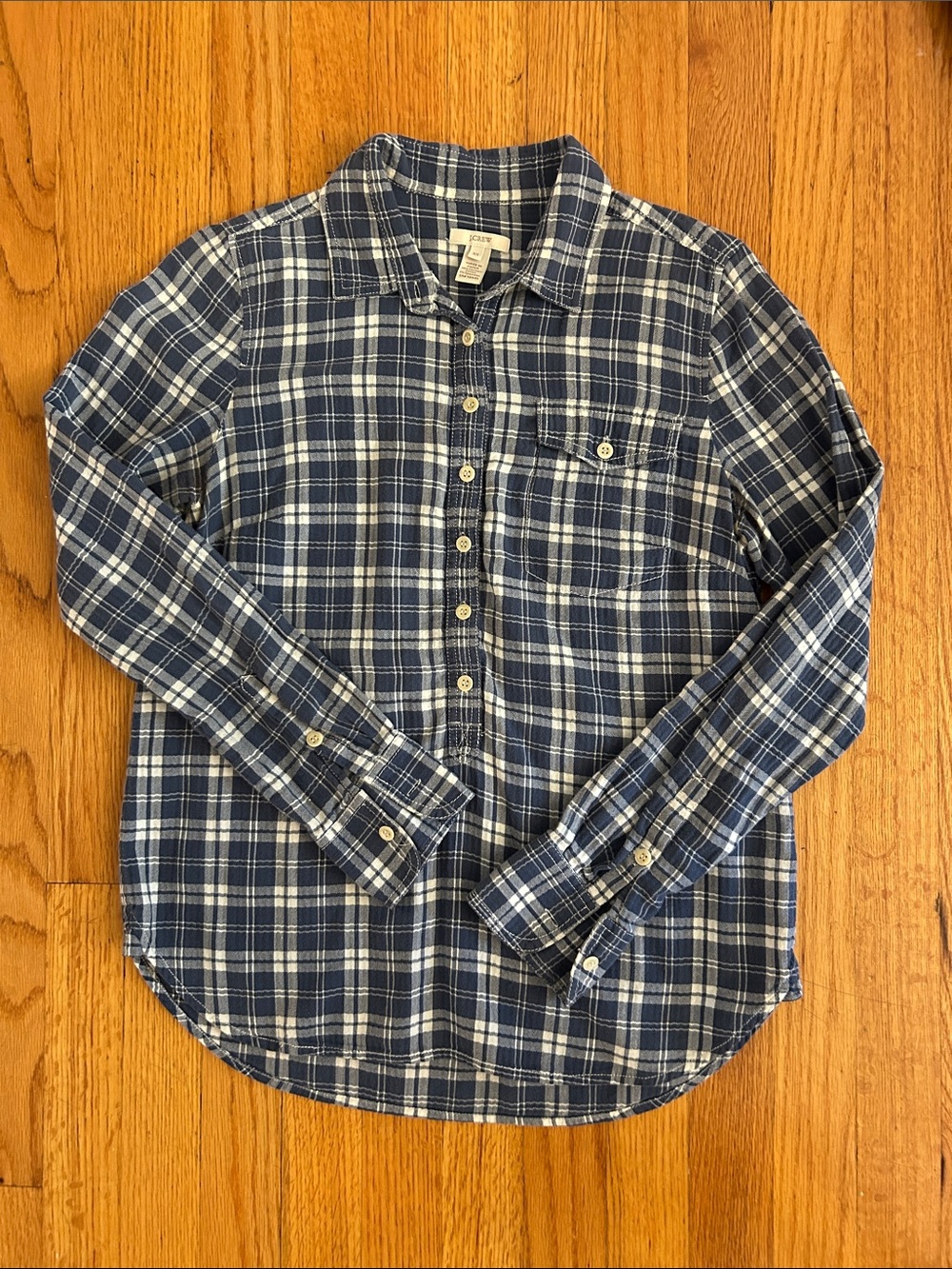 JCREW Women’s Blue Plaid 3/4 Button-Up Shirt SIZE XS